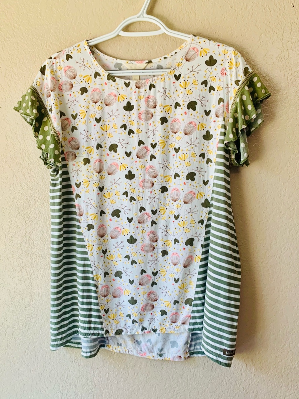Matilda Jane Gentle Breeze Mixed Print Ruffle Sleeve Cottagecore Blouse Size M